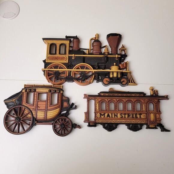 Vintage 70's HOMCO Train Wagon Streetcar Wall Plaques Western Wall Decor Set 3 - Picture 1 of 16